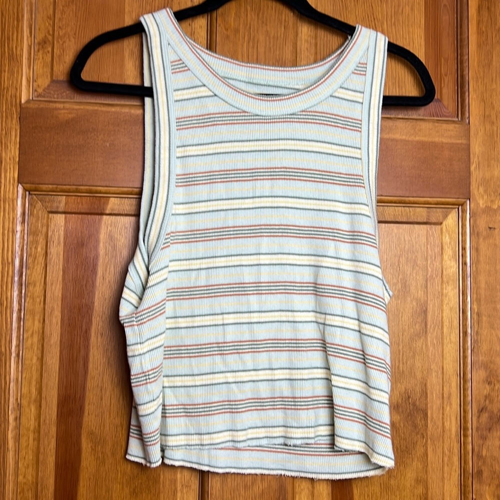 Women's Size XL Aerie Striped Cropped Tank Top Yellow, Green, Orange